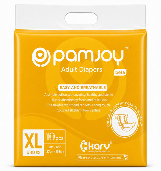 Pamjoy Adult Diapers unisex size XL, snug-fit core for waist 50-65 inches