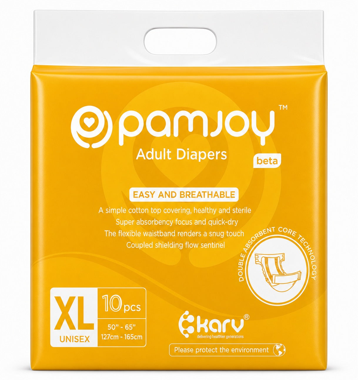 Pamjoy Adult Diapers unisex size XL, snug-fit core for waist 50-65 inches